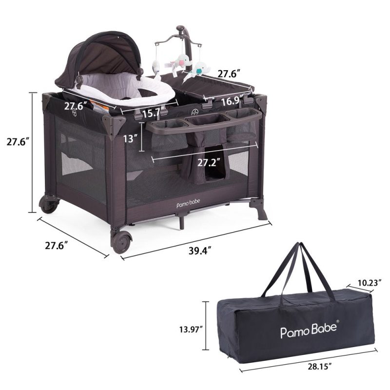 Pamo Babe Unisex Nursery Center Playard with Bassinet & Changing Table - Image 9