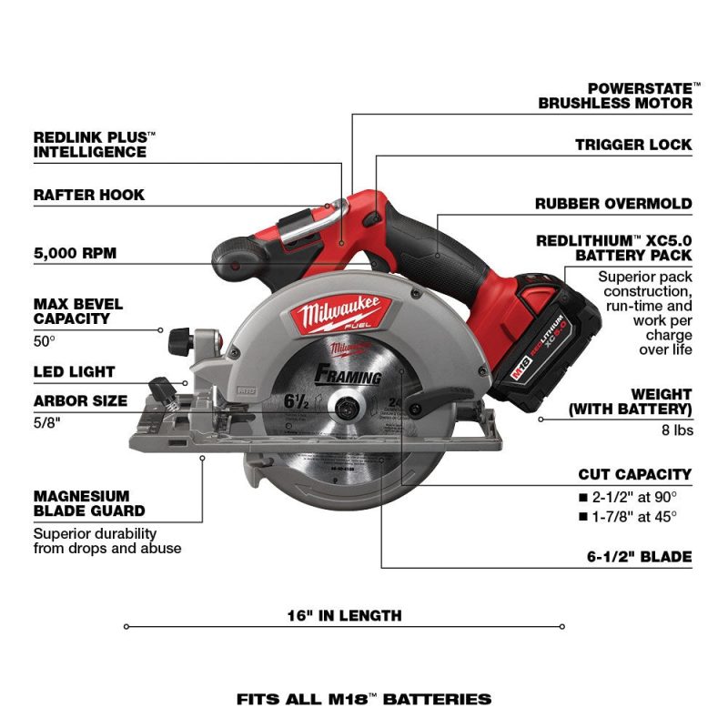 18V M18 FUEL Lithium-Ion Brushless Cordless 7-Tool Combo Kit 5.0 Ah - Image 5