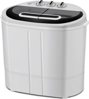 Portable Washing Machine, 15lbs Twin Tub Washer 2 In 1 Mini Compact Laundry Machine, 9lbs+6lbs Washer and Spinner Combo for Dorms, Apartments, RVs(Black) �C 15lbs