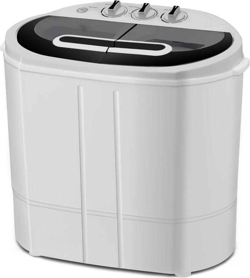 Portable Washing Machine, 15lbs Twin Tub Washer 2 In 1 Mini Compact Laundry Machine, 9lbs+6lbs Washer and Spinner Combo for Dorms, Apartments, RVs(Black) �C 15lbs