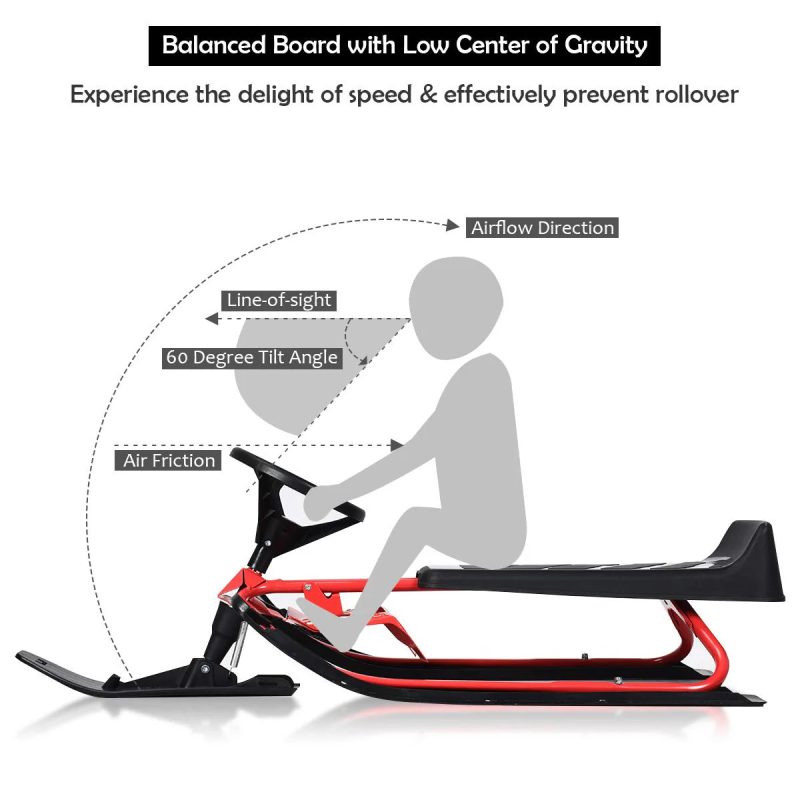 Snow Racer Sled, Ski Sled Slider Board with Steering Wheel, Twin Brakes - Image 8