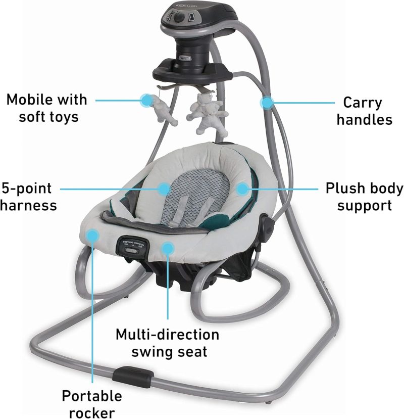 Graco DuetSoothe Swing and Rocker, Sapphire, 3-Position, 2-Speed Vibration, Portable with Carry Handles - Image 6
