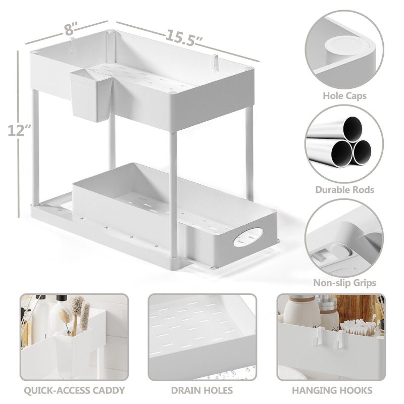 1 Pack or 2 Pack Under Sink Organizers with 2 Tier Sliding Drawers - Image 26