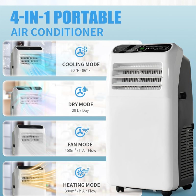 Portable Air Conditioner Cools up to 300 Sq.ft, 4-IN-1 Portable AC Unit with Cooling, Dehumidifier, Fan, 24H Timer (Window Venting Kit Included) - Image 18