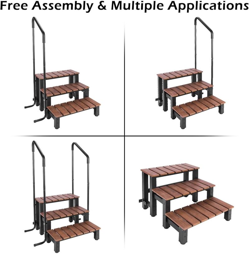 Hot tub Steps with handrails 550 LB Load Capacity above Ground Stairs Pool Steps Three Steps hot tub Steps with Railing RV Steps with Handrails Outdoor Spa Bathtub Step Ladder with Handrails - 图片 4