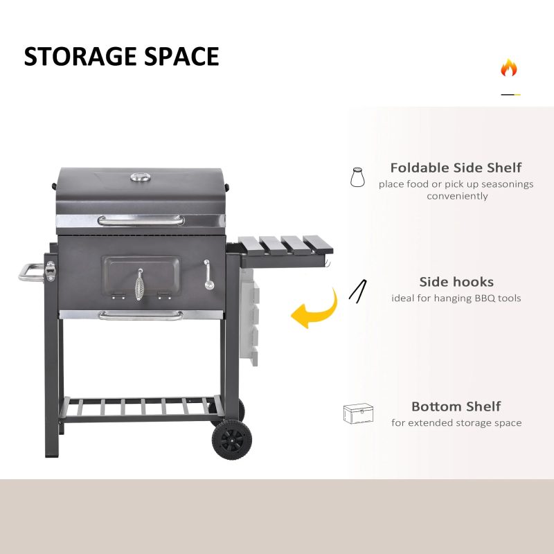 Outsunny Charcoal BBQ Grill, Outdoor Portable Cooker, Gray - Image 8