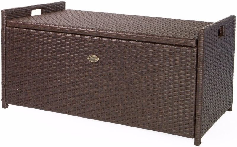 Barton Outdoor Storage Bench Rattan Style Deck Box Wicker Patio Furniture Water Resistance w/Seat Cushion, 60-Gallon, Brown - Image 4