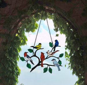 AeroChirp – Six-Bird Metal Window Pendant Decor