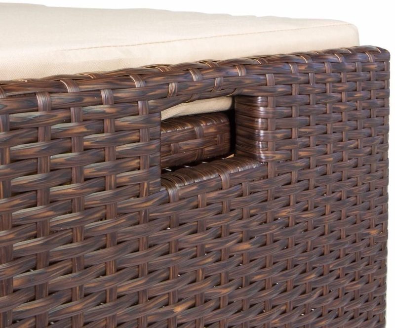 Barton Outdoor Storage Bench Rattan Style Deck Box Wicker Patio Furniture Water Resistance w/Seat Cushion, 60-Gallon, Brown - Image 6