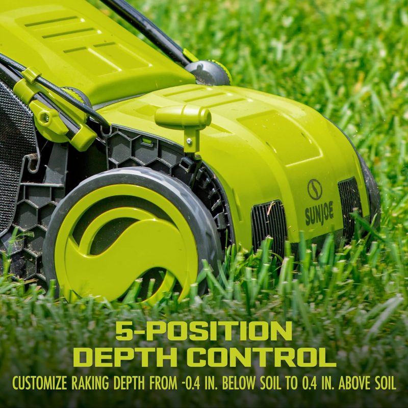 AJ805E 15-Inch 13-Amp Electric Dethatcher and Scarifier w/Removeable 13.2-Gal Collection Bag, 5-Position Height Adjustment, Airboost Technology Increases Lawn Health, Green - Image 3
