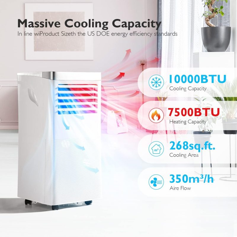 Portable Air Conditioner Cools up to 300 Sq.ft, 4-IN-1 Portable AC Unit with Cooling, Dehumidifier, Fan, 24H Timer (Window Venting Kit Included) - Image 15
