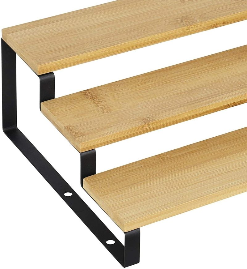 3 Tier Expandable Spice Rack Step Shelf Bamboo Organizer for Kitchen Cabinet - Image 5