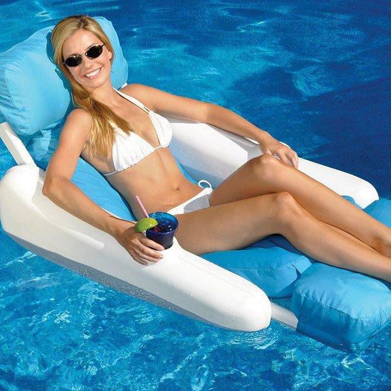 Swimline Sunchaser SunSoft Luxury Lounger Pool Float with Cushioned Comfort & Cupholders - Image 2