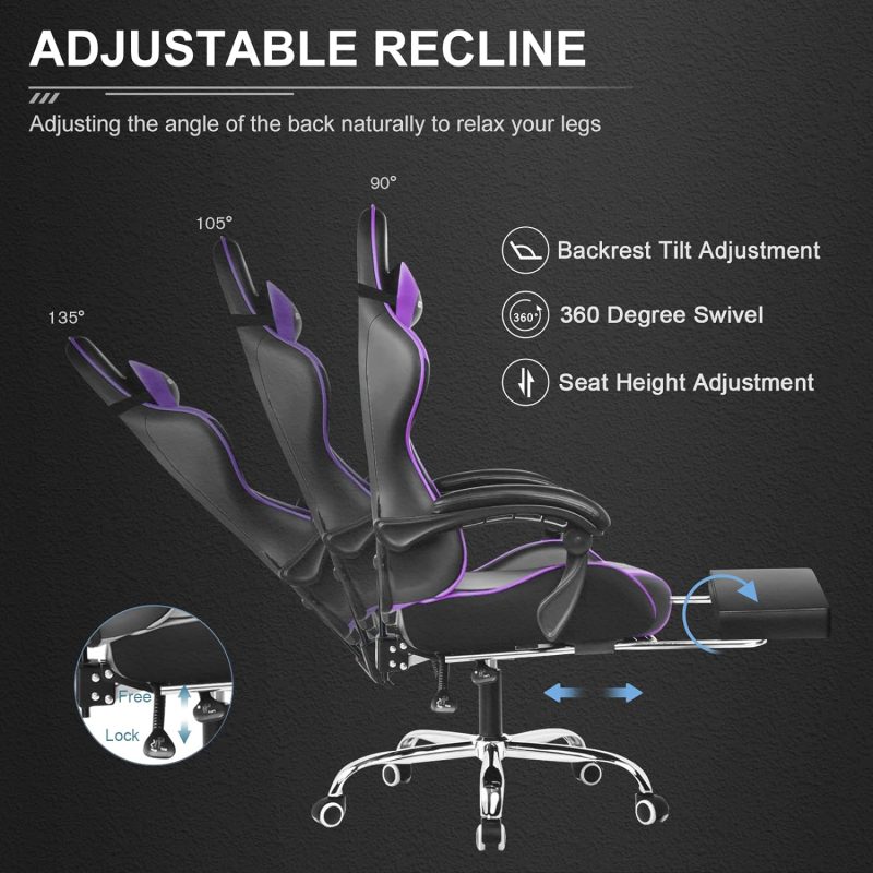GTPLAYER Gaming Chair, Computer Chair with Footrest and Lumbar Support, Height Adjustable Game Chair with 360  -Swivel Seat and Headrest and for Office or Gaming (White) - Image 3
