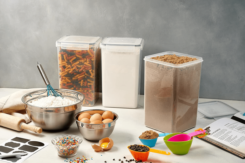 2 Pack Extra Large Airtight Food Storage Containers – 6.5L / 220 Oz Flour With Labels, Marker & Spoon Set - Image 2