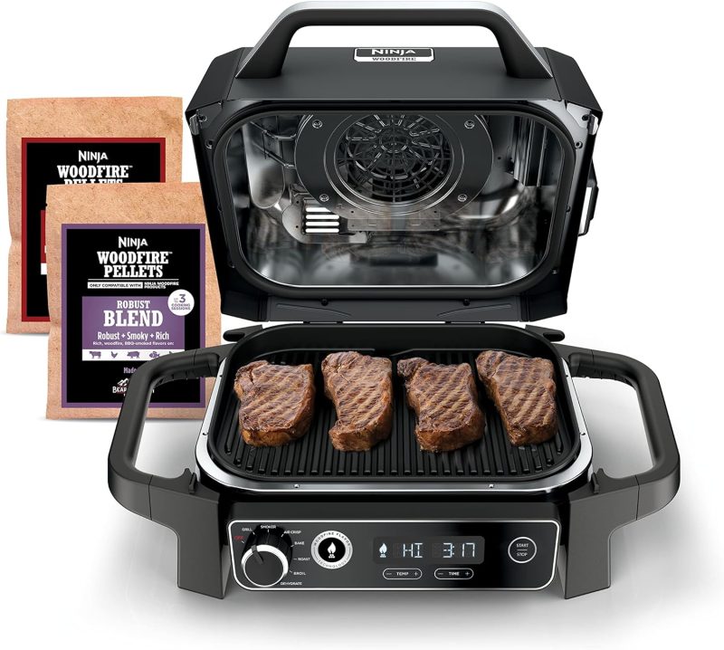 7-in-1 Grill & Smoker with Thermometer, Air Fryer, BBQ, Bake, Roast, Broil – Portable Electric Outdoor Grill, Grey - Image 30