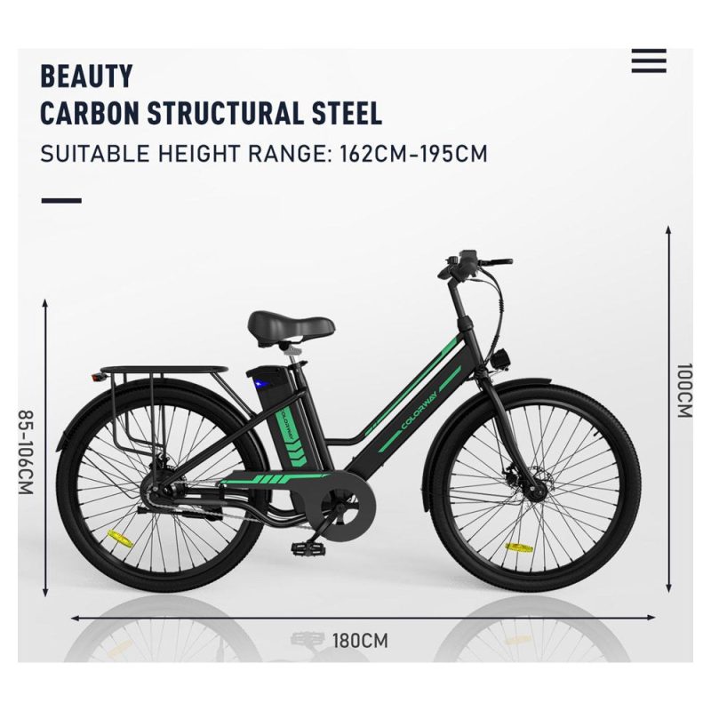 COLORWAY 26" Electric Bike for Woman, 500W Powerful Motor, 36V 12AH Removable Battery - 图片 8