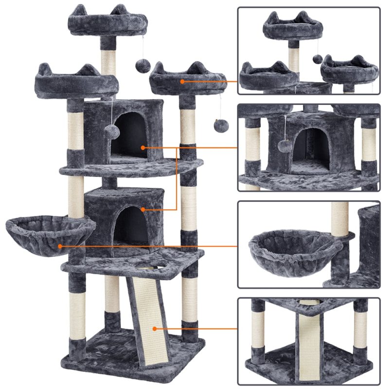 Topeakmart 69'' Large Cat Tree Tower with 2 Condos and Scratching Post, Dark Gray - Image 4