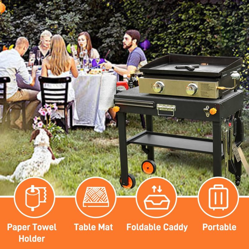 Grill Table for Blackstone Griddle, Portable Griddle Table with Caddy - Fit 17 ?or 22 ?Other Tabletop Grill, Foldable Ninja Grill Stand& Blackstone Griddle Stand for Outdoor Tailgating-Camping - Image 2