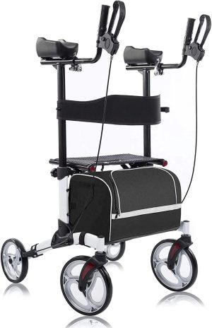 BEYOUR WALKER Upright Walker, Newest Design, Stand Up Rollator Walker Tall Rolling Mobility Walking Aid with 10�� Front Wheels, Seat and Armrest for Seniors and Adults, White