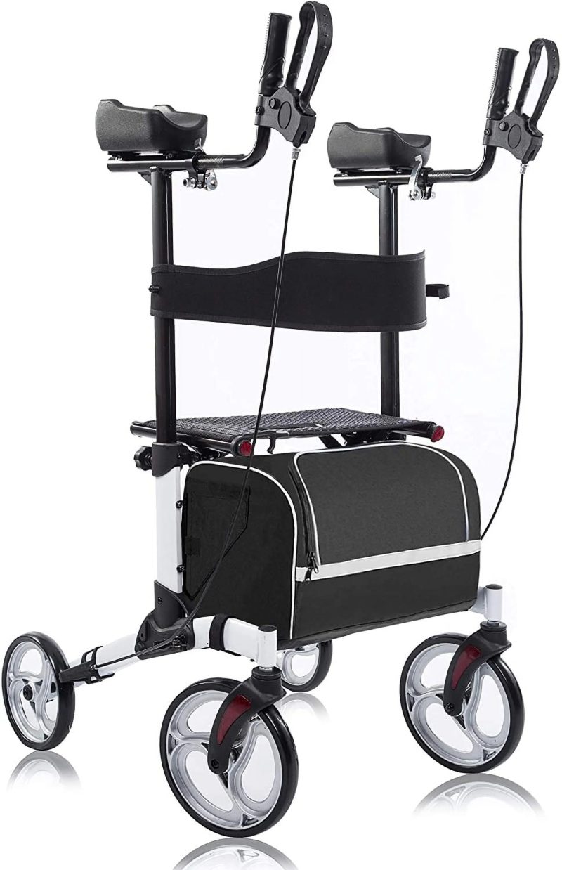 BEYOUR WALKER Upright Walker, Newest Design, Stand Up Rollator Walker Tall Rolling Mobility Walking Aid with 10�� Front Wheels, Seat and Armrest for Seniors and Adults, White