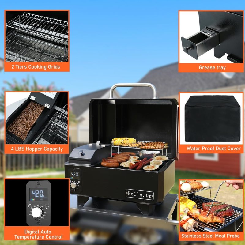 Portable Wood Pellet Grill and Smoker,Electric Outdoor 8 in 1 Tabletop Grills for RV Camping Tailgating RV Cooking BBQ, Intelligent Temperature Control and Superheated Steam Technology - Image 4