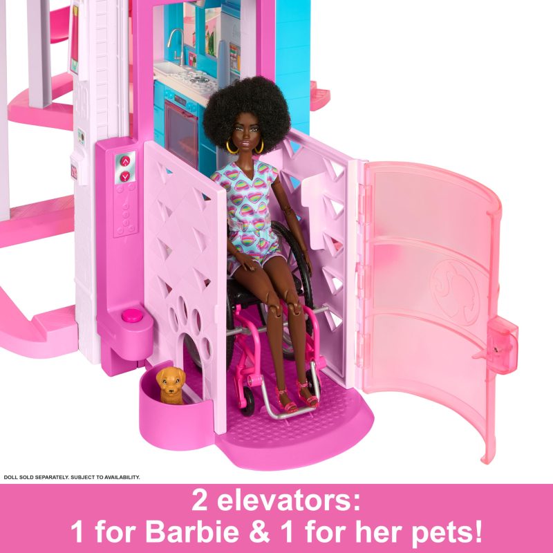Barbie Dreamhouse Pool Party Doll House with 75+ pc, 3 Story Slide, Fits 12 Inch Dolls - Image 5