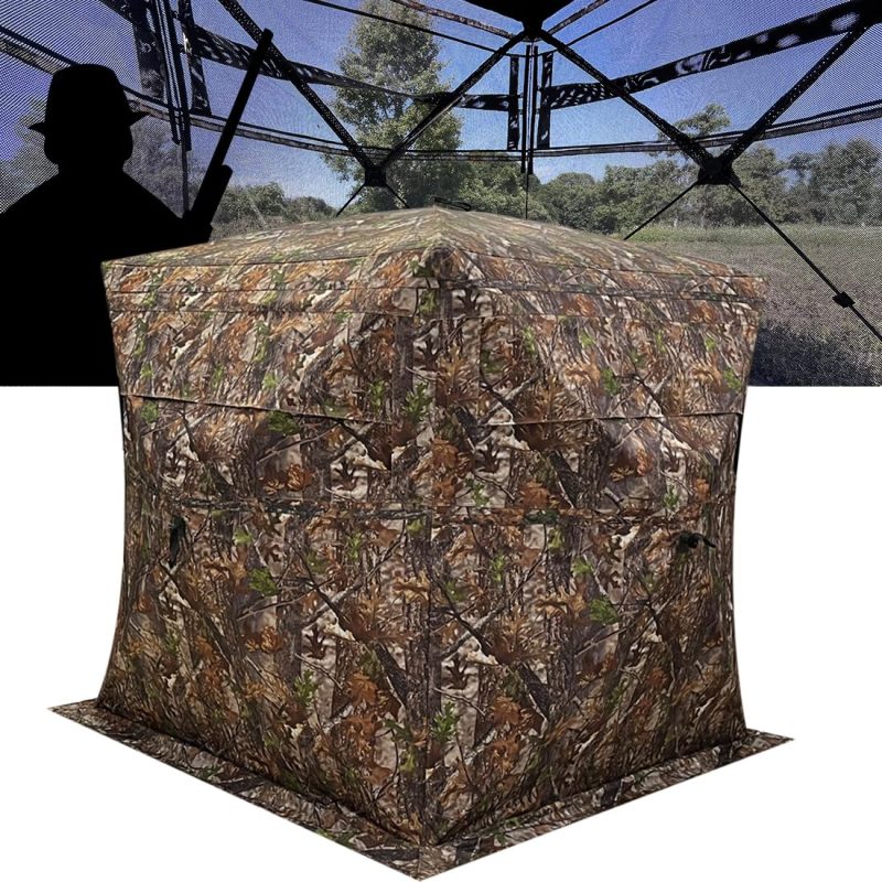 CROSS MARS Portable 2-3 Person 270 Degree See Through Hunting Blind Ground Camouflage Pop Up Hub Turkey Deer Blinds Tent - Image 9