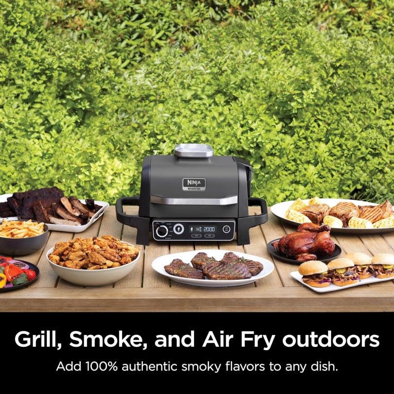 7-in-1 Grill & Smoker with Thermometer, Air Fryer, BBQ, Bake, Roast, Broil – Portable Electric Outdoor Grill, Grey - Image 31