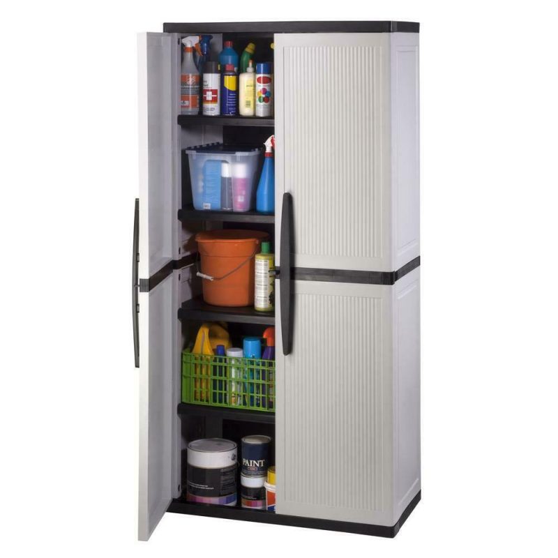 HDX Gray Plastic Freestanding Garage Cabinet, 35′′W x 71′′H x 18′′D, with Adjustable Shelves and Lockable Doors - Image 7