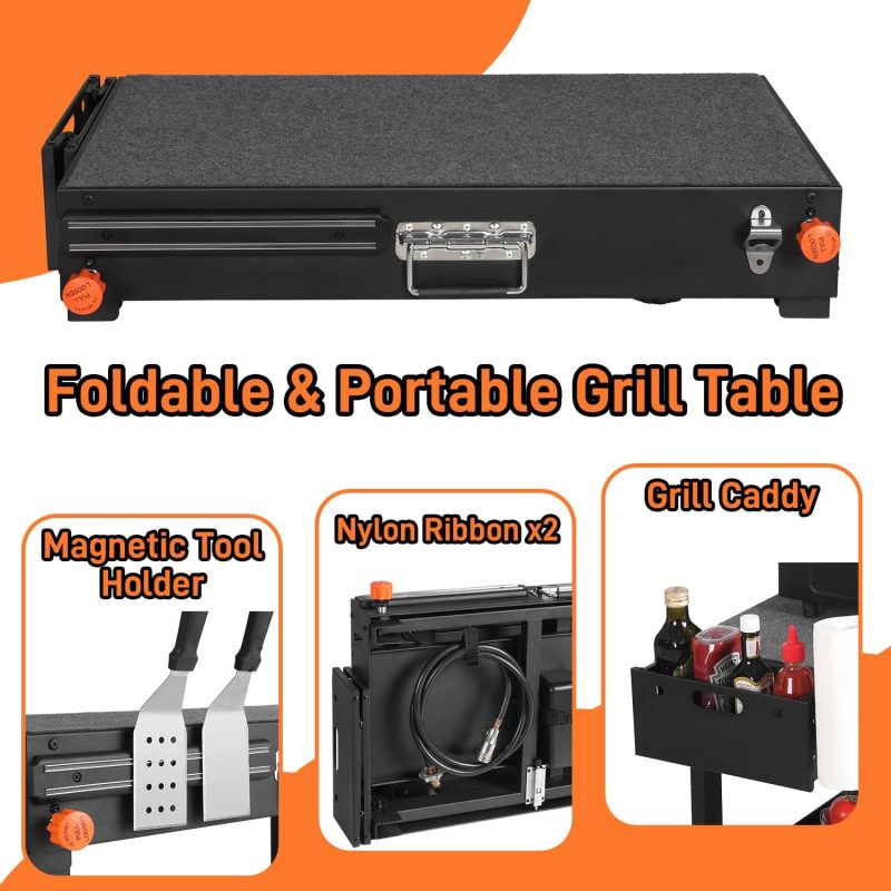 Grill Table for Blackstone Griddle, Portable Griddle Table with Caddy - Fit 17 ?or 22 ?Other Tabletop Grill, Foldable Ninja Grill Stand& Blackstone Griddle Stand for Outdoor Tailgating-Camping - Image 3