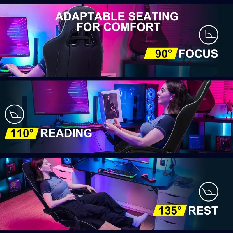 GTPLAYER Gaming Chair, Computer Chair with Footrest and Lumbar Support, Height Adjustable Game Chair with 360  -Swivel Seat and Headrest and for Office or Gaming (White) - Image 33