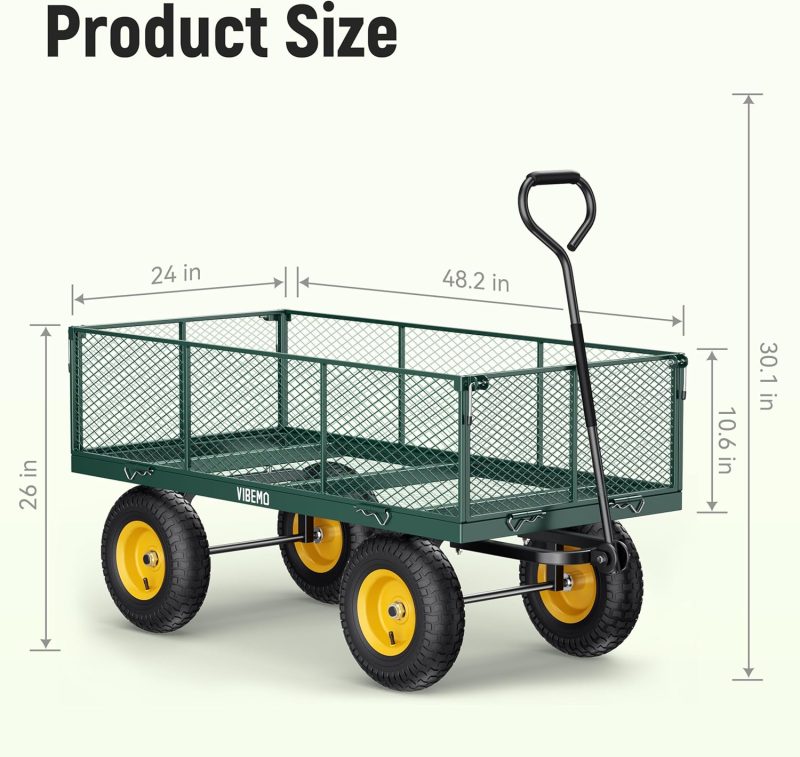 Steel Garden Cart, 2-in-1 1400 lbs Heavy Duty Utility Wagon, with Removable Mesh Sides to Convert into Flatbed, 240° U-Turn 13" Pneumatic Tires Garden Wagon for Farm Yard Lawn Garden Camping - Image 28