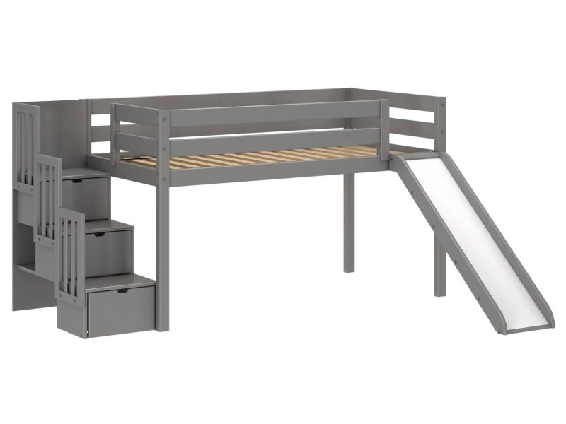 Jackpot Low Loft Twin Bed with 3 Drawer Stairway and Slide, Gray - MadeInUSA - 图片 4
