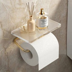 Acrylic Wall-Mounted Toilet Paper Holder – Gold or Silver Accents
