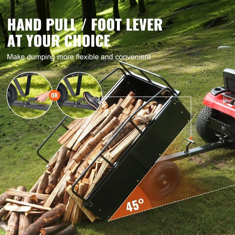 VEVOR ATV Trailer Heavy Duty Steel Dump Cart Tow Behind, 750 lbs 15 Cubic Feet, Garden Utility Trailer Yard Trailers with Removable Sides for Riding - MadeInUSA - Image 2