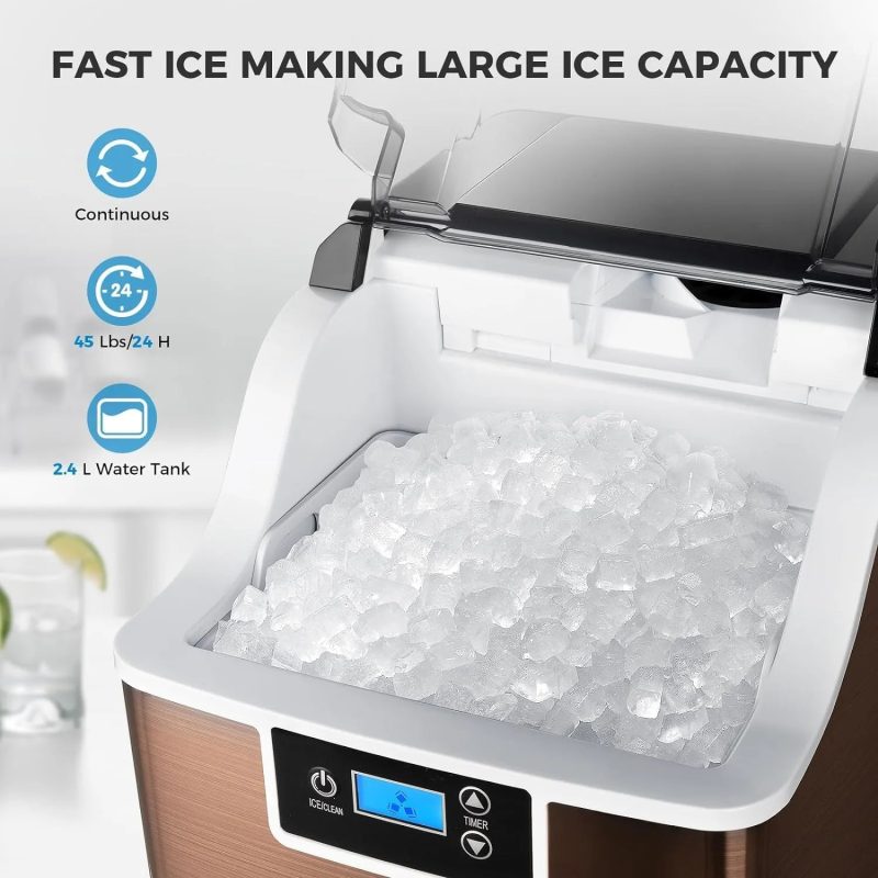 Ice Makers Countertop, 45lbs/Day Pebble Ice Maker Machine with 24-Hour Timer, Self-Cleaning Sonic ice Maker with Ice Scoop - 图片 2