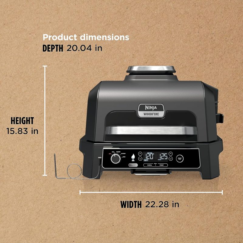 7-in-1 Grill & Smoker with Thermometer, Air Fryer, BBQ, Bake, Roast, Broil – Portable Electric Outdoor Grill, Grey - Image 11