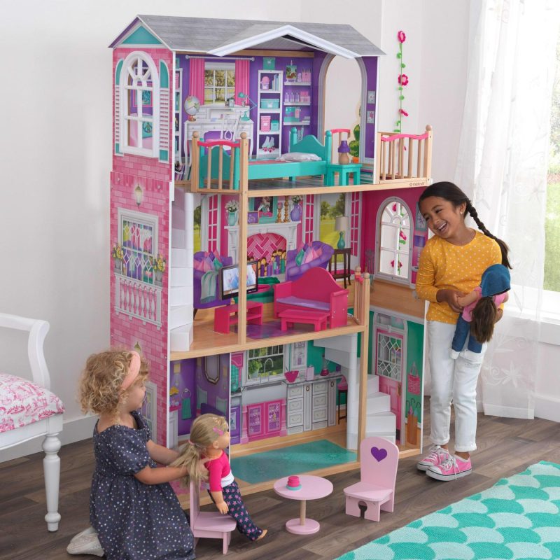 KidKraft 18-Inch Wooden Dollhouse Manor, 3-Level, 12-Piece Furniture, Fits 18′′ Dolls, Over 5ft Tall - Image 3