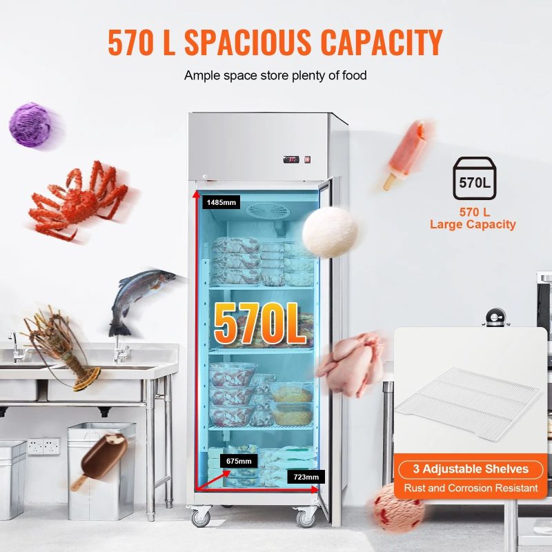SKYSHALO Commercial Freezer 19.32 Cu.ft Reach In Upright Freezer 1 Door 4 Shelves - Image 4