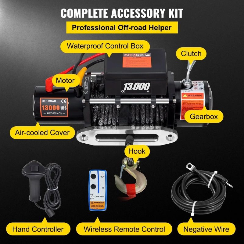 VEVOR Electric Winch 13000lb Load Capacity Truck Winch Compatible with Jeep Truck SUV 65ft/20m Synthetic Rope 12V Power Winch - Image 12