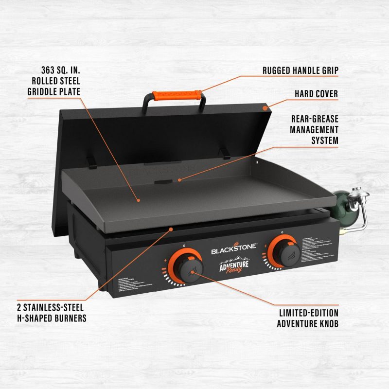 Blackstone Adventure Ready 22′′ Propane Griddle Gift Bundle, Black – Includes Griddle, Hardcover, Carry Bag, 24,000 BTU Burners, Rear Grease System - Image 4