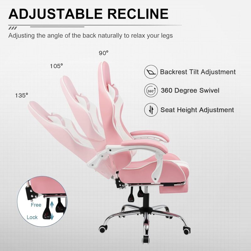 GTPLAYER Gaming Chair, Computer Chair with Footrest and Lumbar Support, Height Adjustable Game Chair with 360  -Swivel Seat and Headrest and for Office or Gaming (White) - Image 39