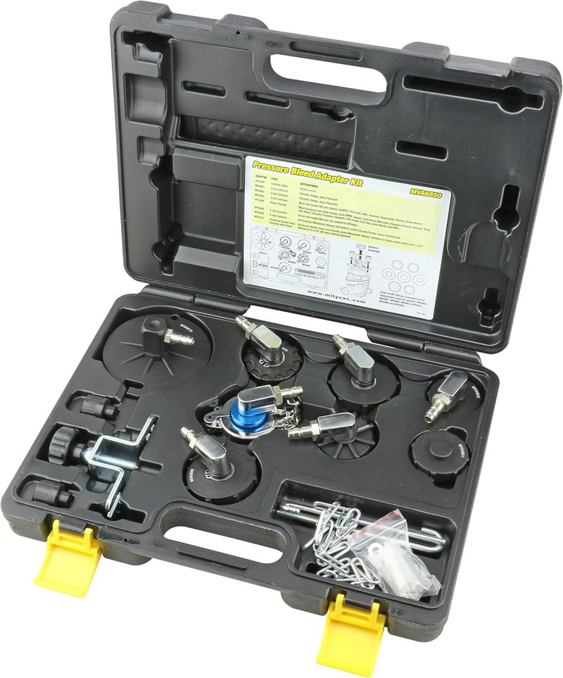 Professional Hydraulic Brake and Clutch Pressure Bleeding System, Integrated Safety and Pressure Relief Valve, 7 Master Cylinder Adapters and Storage Case - Image 2