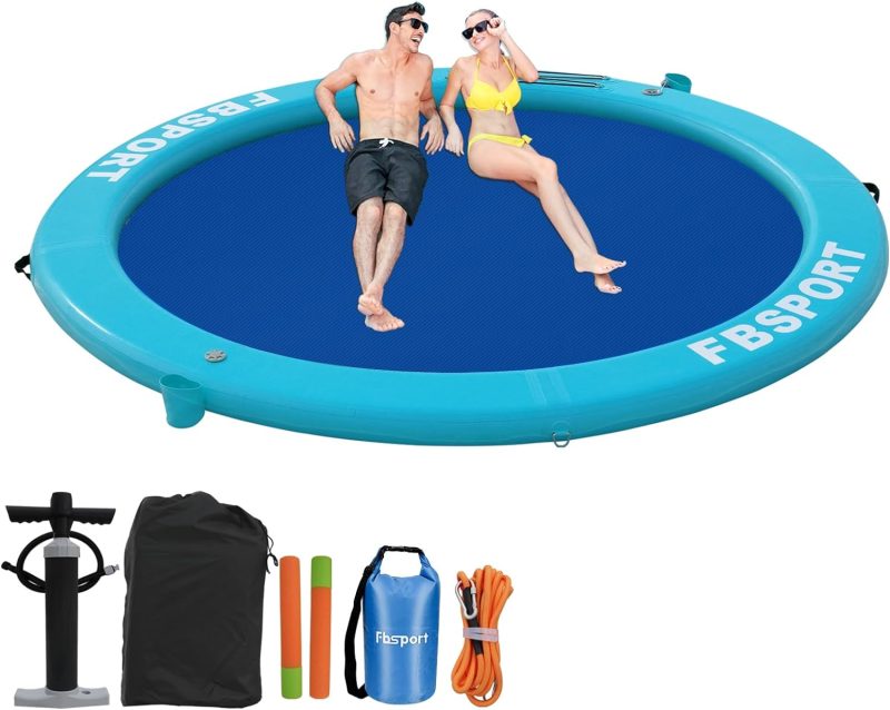 Inflatable Dock Floating Platform, 8ft Inflatable Water Hammock Floating Deck for Lake W/Cupholder, Round Floating Ring Float Ring, Pool Float Raft Lounger Island Platform Pad - 图片 3