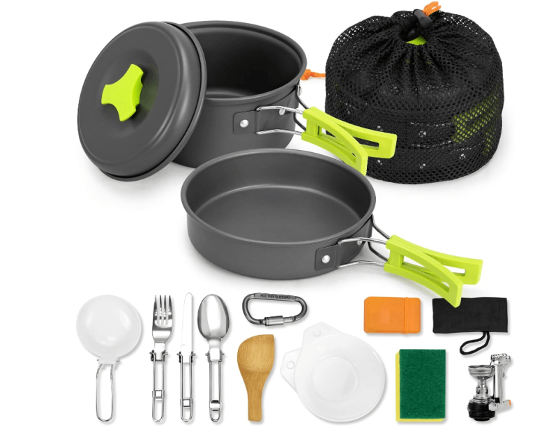 15 PC Camping Cookware Portable Outdoor Mess Kit Non-Stick Lightweight Pot Set for Backpacking Hiking Picnic - Image 4