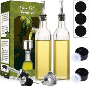 2 PACK, 17 Oz Glass Olive Oil Dispenser Bottle Set – 500ML