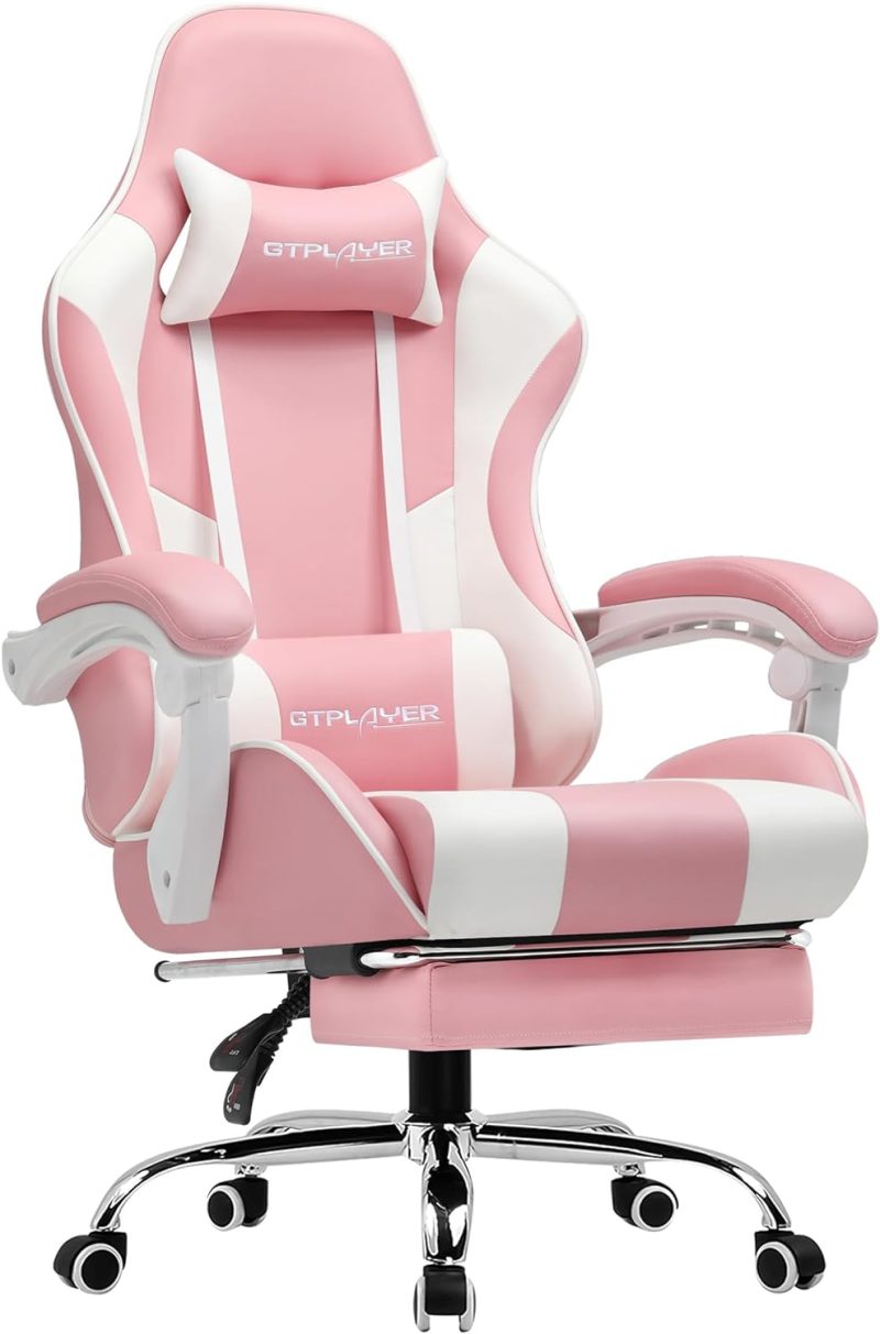 GTPLAYER Gaming Chair, Computer Chair with Footrest and Lumbar Support, Height Adjustable Game Chair with 360  -Swivel Seat and Headrest and for Office or Gaming (White) - Image 12