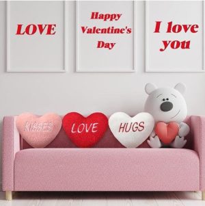3 Pcs Valentine’s Day Pillows 11.8” Decorative Heart Love Hugs Kisses Shaped Embroidered Pillows for Sofa Red White Pink Throw Pillows Cute Love Cushion