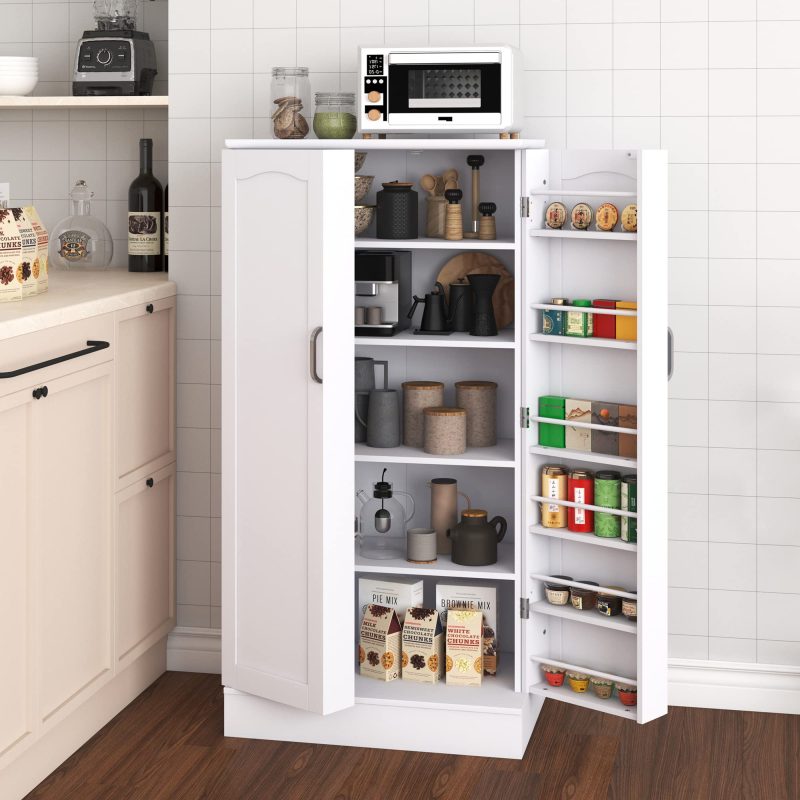 Jehiatek 47u201d Kitchen Pantry Cabinet, White Freestanding Buffet Cupboards Sideboard with Doors & Adjustable Shelves, Kitchen Pantry Storage Cabinet for Kitchen, Living Room and Dinning Room - 图片 3
